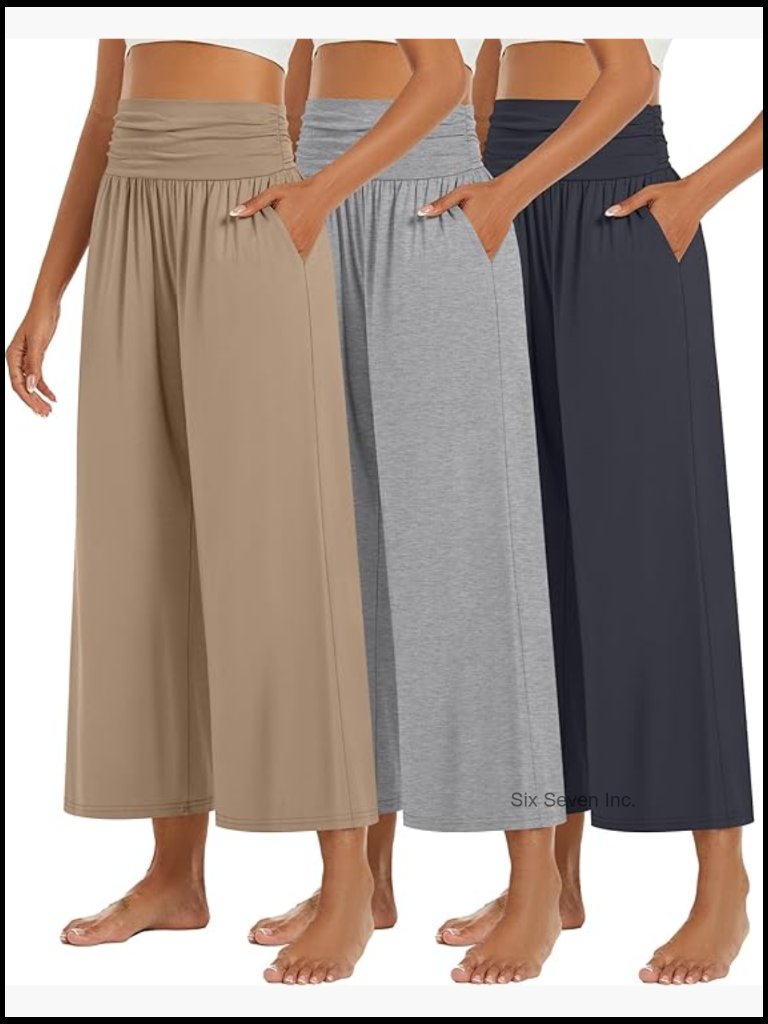 3 Pack Wide Leg Palazzo Pants High Waist Lounge Yoga Pockets